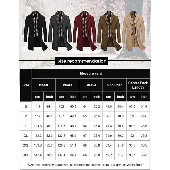 NWT COOFANDY Men's Peacoat Pea Coats Winter Breasted W Detachable Scarf,Navy-S - Picture 5 of 5